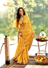 Krishnaleela Afsana Fancy Base with Pattern Printed Saree – 8 Pcs Set-M.R. Saree Emporium
