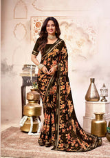 Krishnaleela Forella Georgette Fancy Print Saree With Fancy Lace Border 8 Pcs Set - M.R. Saree Emporium