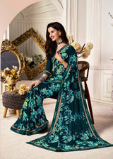 Krishnaleela Forella Georgette Fancy Print Saree With Fancy Lace Border 8 Pcs Set - M.R. Saree Emporium