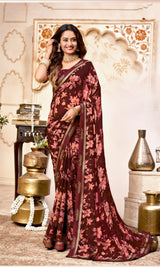 Krishnaleela Forella Georgette Fancy Print Saree With Fancy Lace Border 8 Pcs Set - M.R. Saree Emporium