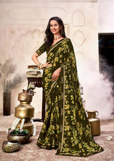 Krishnaleela Forella Georgette Fancy Print Saree With Fancy Lace Border 8 Pcs Set - M.R. Saree Emporium