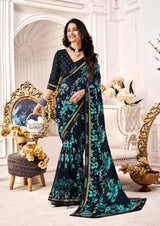 Krishnaleela Forella Georgette Fancy Print Saree With Fancy Lace Border 8 Pcs Set - M.R. Saree Emporium