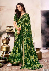 Krishnaleela Forella Georgette Fancy Print Saree With Fancy Lace Border 8 Pcs Set - M.R. Saree Emporium