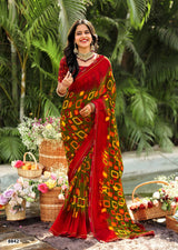 Krishnaleela Miracle Fancy Base with Pattern Printed Saree – 6 Pcs Set -M.R. Saree Emporium