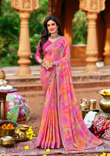 Krishnaleela Roohani-3 Fancy Base with Pattern Printed Saree – 8 Pcs Set-M.R. Saree Emporium