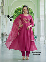 Kaya Piya 3 Piece Anarkali Suit Set – Mul Chanderi Top with Chinon Dupatta - M.R. Saree Emporium