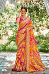 Krishnaleela Lavish-3 Brasso Printed Saree with Designer Border - 8 PCS Set