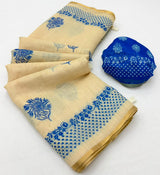 Lisha Linen Saree with Zari Border & Fancy Tassels - 6 Pcs Set