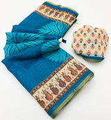 Kazari Series Lisha Linen Saree - Zari Border with Tassels 6 Pcs Set