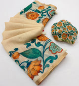 Lisha Soft Linen Cotton Saree with Zari Border & Tassels-6 Pcs Set.