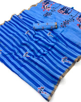 Lisha Soft Cotton Linen Saree with Zari Border & Tassels-6 Pcs Set.