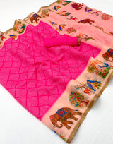 Lisha Soft Linen Saree with Zari Border & Tassels - 6 Pcs Set