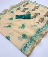 Lisha Linen Saree with Zari Border & Fancy Tassels - 6 Pcs Set