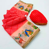 Lisha Soft Linen Saree with Zari Border & Tassels - 6 Pcs Set