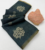 Kazari Series Lisha Linen Saree with Zari Border & Tassels