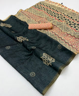 Kazari Series Lisha Linen Saree with Zari Border & Tassels