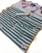 Lisha Soft Cotton Linen Saree with Zari Border & Tassels-6 Pcs Set.