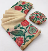 Lisha Soft Linen Cotton Saree with Zari Border & Tassels-6 Pcs Set.