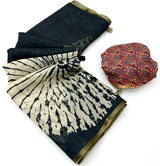 RajYog Lisha Linen Cotton Saree with Zari Border & Tassels - 8 Pcs Set