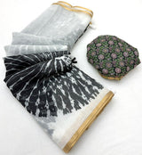 RajYog Lisha Linen Cotton Saree with Zari Border & Tassels - 8 Pcs Set