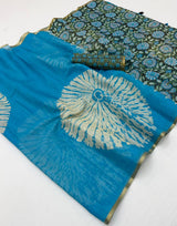 RajYog Lisha Linen Cotton Saree with Zari Border & Tassels - 8 Pcs Set