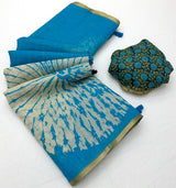 RajYog Lisha Linen Cotton Saree with Zari Border & Tassels - 8 Pcs Set
