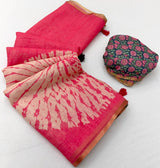 RajYog Lisha Linen Cotton Saree with Zari Border & Tassels - 8 Pcs Set