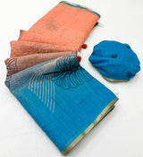 RajYog Kazari Series Lisha Soft Cotton Based Linen Saree - Zari Border & Fancy Tassels