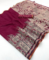 Saree for Women - Lisha Linen Kalamkari Print Zari Border Saree 6 pcs set - M.R. Saree Emporium