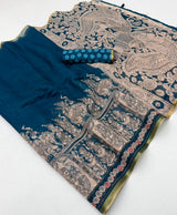Saree for Women - Lisha Linen Kalamkari Print Zari Border Saree 6 pcs set - M.R. Saree Emporium