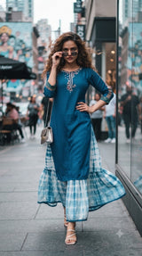 Women's Maslin Kurta Palazzo Set - Embroidered Casual & Festive Wear 3 Pcs Set