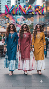 Women's Maslin Kurta Palazzo Set - Embroidered Casual & Festive Wear 3 Pcs Set