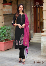 Mittoo Kalamay Heavy Rayon Suit Set with Muslin Printed Dupatta – Thread & Handwork -6 Pcs Set-M.R. Saree Emporium