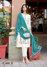 Mittoo Kalamay Heavy Rayon Suit Set with Muslin Printed Dupatta – Thread & Handwork -6 Pcs Set-M.R. Saree Emporium