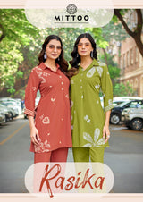 Mittoo Rasika Rayon Printed Kurti Pant Set with Handwork-6 Pcs Set-M.R. Saree Emporium