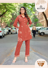 Mittoo Rasika Rayon Printed Kurti Pant Set with Handwork-6 Pcs Set-M.R. Saree Emporium