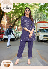 Mittoo Rasika Rayon Printed Kurti Pant Set with Handwork-6 Pcs Set-M.R. Saree Emporium