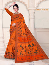 Golden Beauty Pure Cotton Printed Saree – Traditional Wear M.R. Saree Emporium