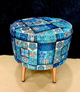 Multicolor Printed Round Mudha with Wooden Legs M.R. Saree Emporium