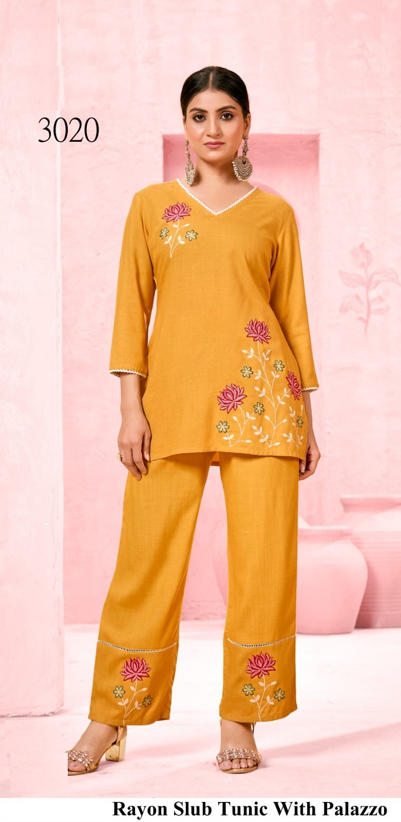 Yellow Rayon Slub Tunic with Palazzo – Stylish Ethnic Wear | M.R. Saree Emporium