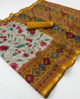 Kazari Series Mul Cotton Printed Saree with Zari Pallu