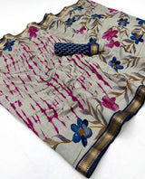 Kazari Series Mul Cotton Printed Saree with Zari Border 6 Pcs Set