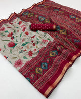 Kazari Series Mul Cotton Printed Saree with Zari Pallu