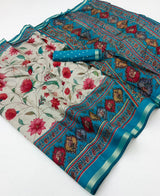 Kazari Series Mul Cotton Printed Saree with Zari Pallu