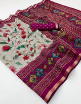 Kazari Series Mul Cotton Printed Saree with Zari Pallu