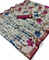Kazari Series Mul Cotton Printed Saree with Zari Border 6 Pcs Set