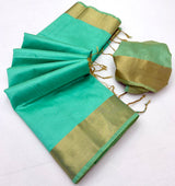 Onam Khadi Silk Saree with Big Zari Border & Tassels - 4 Pcs Set