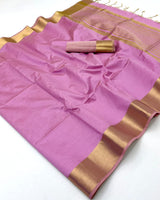 Onam Khadi Silk Saree with Big Zari Border & Tassels - 4 Pcs Set