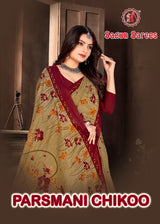 Parasmani Chikoo Cotton Printed Saree – Set of 8 Pcs -M.R. Saree Emporium
