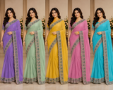 Pastel Chiffon Saree Set with Designer Embroidered Border (5 Colors) Lightweight Party Wear - M.R. Saree Emporium